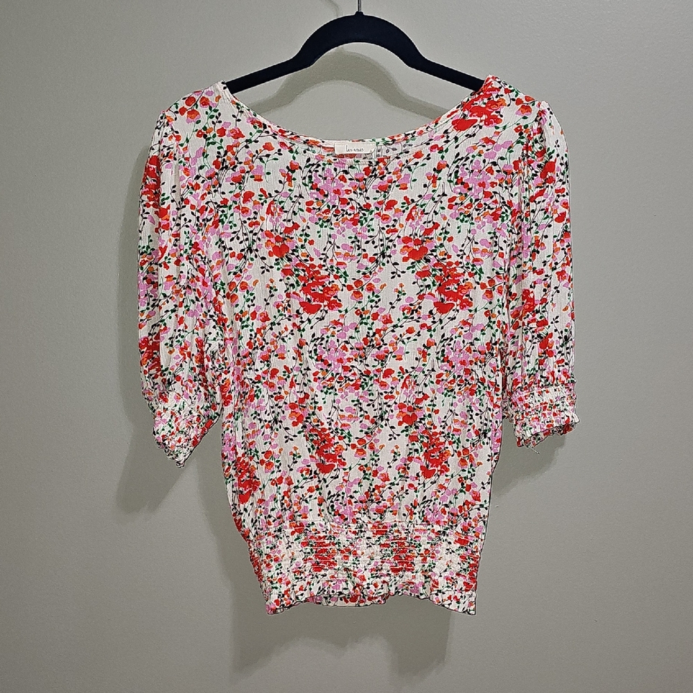 Smocked Floral Blouse - Red and Pink